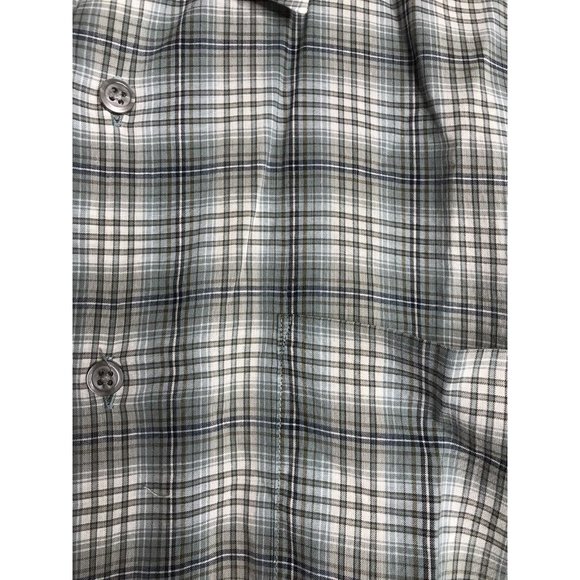 John Varvatos Men's Medium Button Long Sleeve Gray Blue Plaid Shirt - Picture 2 of 6